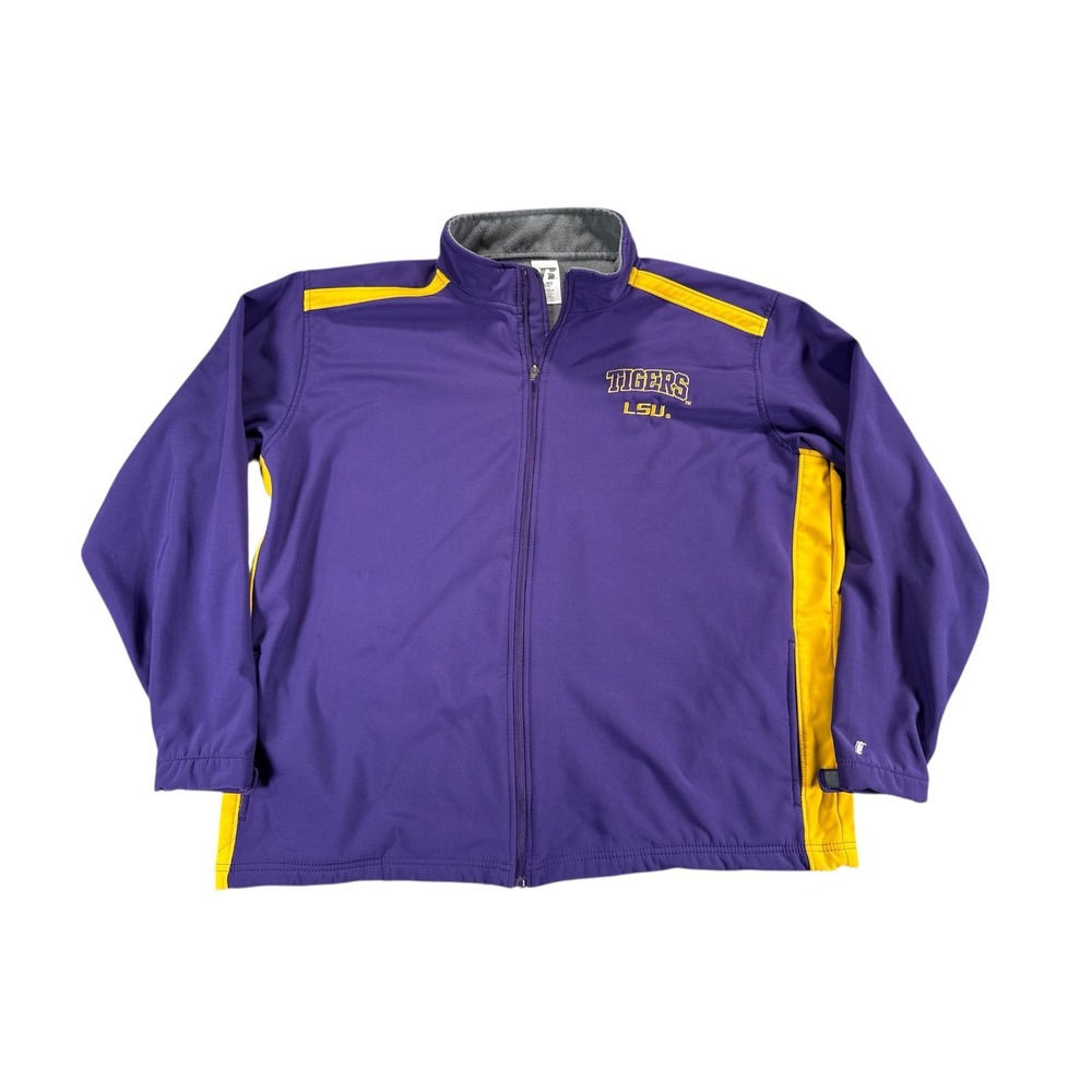 LSU Tigers Jacket Men XL Purple Russel Athletics Full Zip Fleece Knit Lined